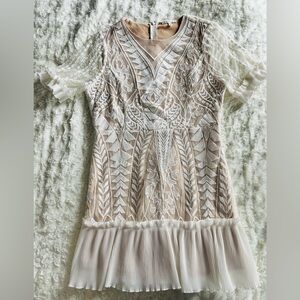 Elegant Ivory and Nude Lace Dress